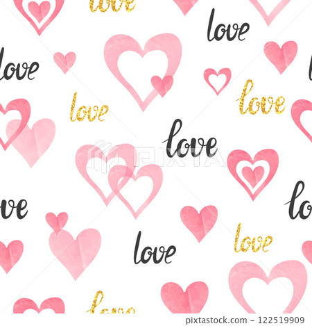 Seamless pink hearts pattern. Valentines Day love background 122519909