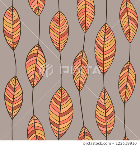 Seamless lined autumn leaf pattern. Hand drawn vector illustration 122519910