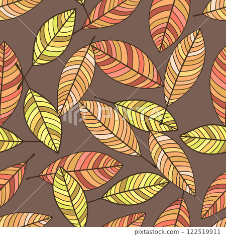 Seamless doodle autumn leaf pattern. Hand drawn vector illustration Seamless doodle autumn leaf pattern. Hand drawn vector illustration 122519911