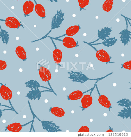 Seamless pattern with wild rose hip red berries. Vector hand drawn illustration Seamless pattern with wild rose hip red berries. Vector hand drawn illustration 122519913