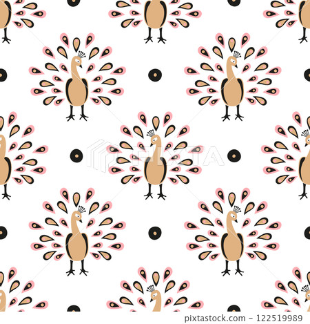 Seamless peacock pattern. Textile, fabric design 122519989