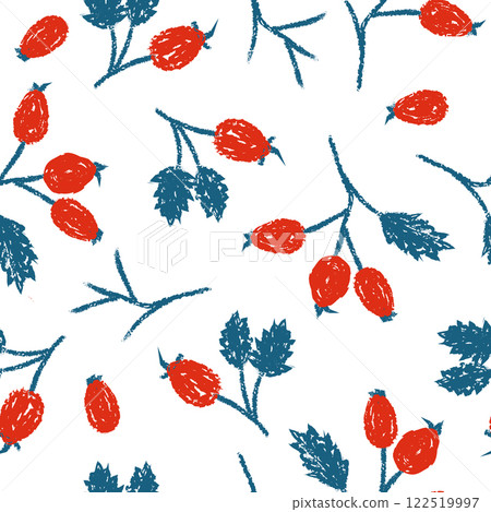 Seamless autumn floral pattern with wild rose hip red berries. Vector hand drawn illustration Seamless autumn floral pattern with wild rose hip red berries. Vector hand drawn illustration 122519997