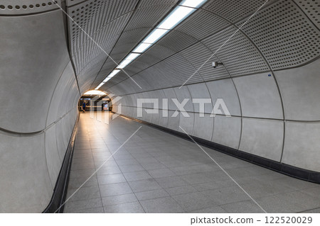 Minimalist London Underground Tunnel. Iconic Curved Design with Bright Lighting 122520029