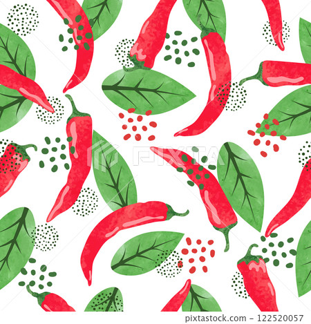 Seamless vegetable pattern with watercolor red hot chili pepper 122520057