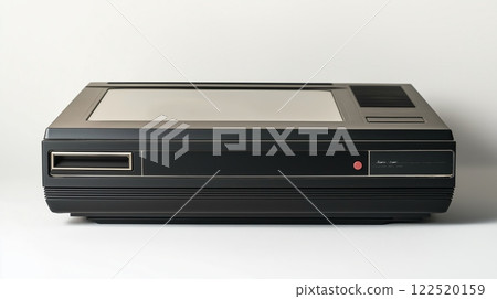 Side view of a retro CRT television set with vintage controls. Technology and history concept. 122520159