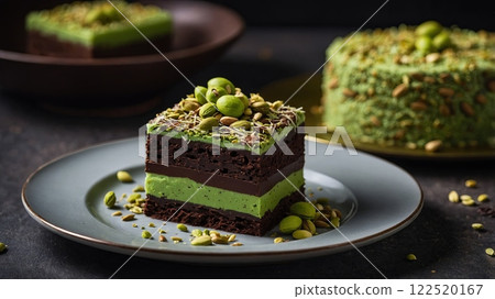 Pistachio Chocolate Layer Cake Slice 122520167