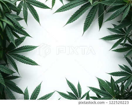 Cannabis leaves forming a frame on white background 122520223