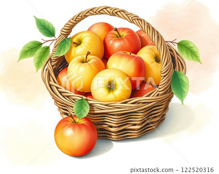 Basket of apples with leaves Basket of apples with leaves 122520316