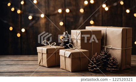 Rustic Christmas Gifts with Pinecones and Lights Rustic Christmas Gifts with Pinecones and Lights 122520321