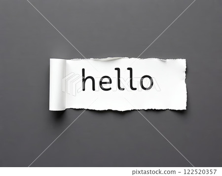 A small piece of torn paper that has the word hello elegantly written on it A small piece of torn paper that has the word hello elegantly written on it 122520357