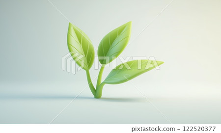 3D green sapling growing in fresh soil on a clean white background. Environmental growth and renewal concept. 122520377