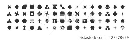 Postmodern geometric abstract shapes, Retro design symbols in Y2K. Brutalist vector shapes, trendy retro design symbols in Y2K style. Geometric shapes set. 122520689