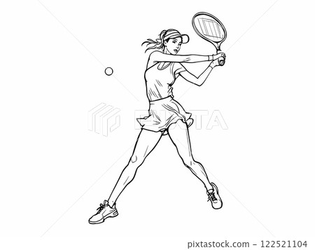 Female Tennis Player in Action Illustration 122521104