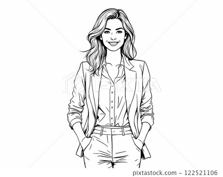 Stylish Woman in Formal Attire Line Art Stylish Woman in Formal Attire Line Art 122521106