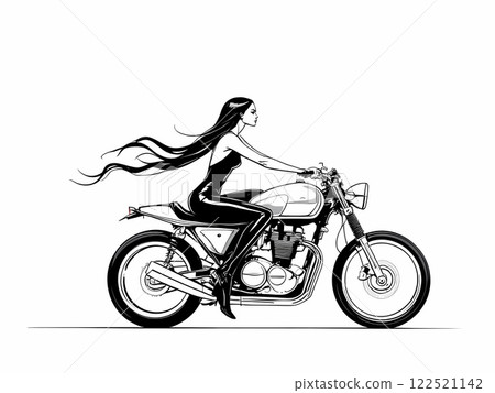 Woman Riding a Classic Motorcycle in Style 122521142