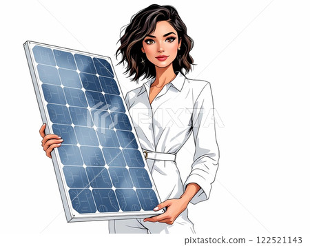 Woman Holding a Solar Panel Illustration 122521143