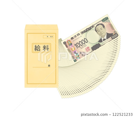 Brown salary envelope and 10,000 yen bill Brown salary envelope and 10,000 yen bill 122521233
