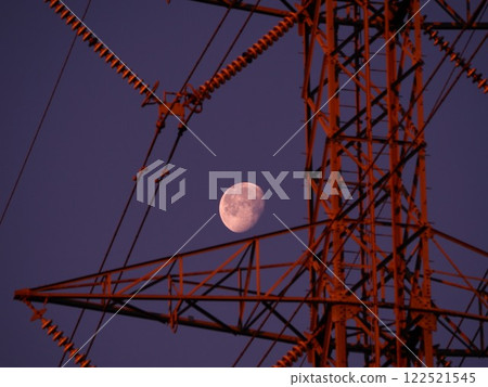 Landscape with a steel tower and the moon 122521545