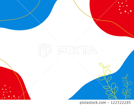 2025 年大阪世博會風格的自然框架圖像顏色：紅色和藍色，植物插圖 122522285