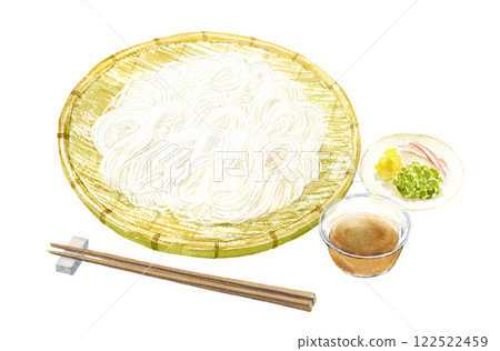 Somen noodles drawn in watercolors - hand-drawn analog illustration 122522459