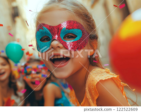 A joyful child wearing a 122522609