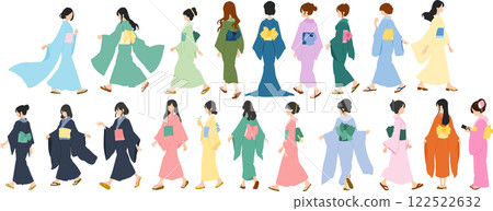 穿著浴衣(和服)的女性插圖集 穿著浴衣(和服)的女性插圖集 122522632