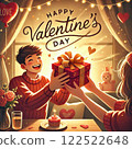 A girl giving a Valentine's Day present and a happy boy 122522648