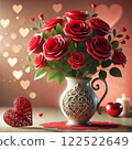Valentine's Day gift of red roses and a heart-shaped vase 122522649