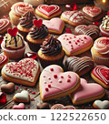 A variety of cupcakes and cookies for Valentine's Day 122522650