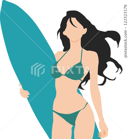 Illustration of a woman holding a surfboard 122523176