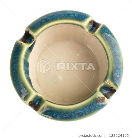 Ceramic ashtray top view isolated on white background Ceramic ashtray top view isolated on white background 122524135