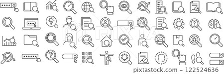 Set of monochrome line icons about search in vector 122524636