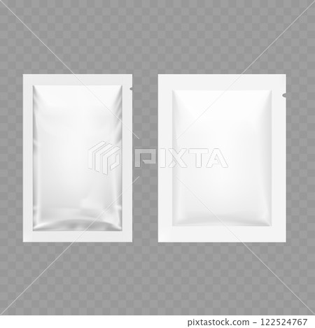 Realistic Blank Pouch and Sachet Packaging Mockup Set on Transparent Background Vector 122524767