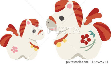 2026新年賀卡2026年馬馬泥鈴父母子女家庭十二生肖可愛設計插畫素材 122525781