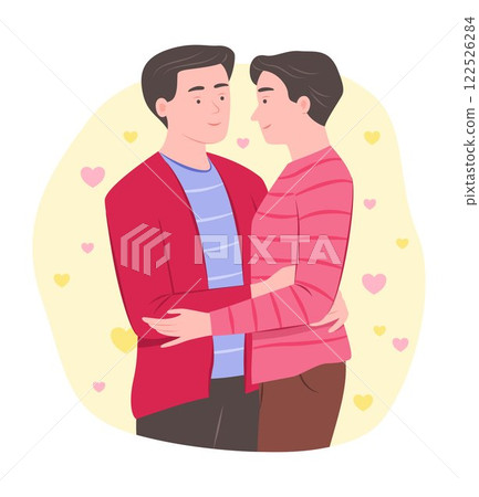 Gay Men Couple Falling in Love for Valentine's Day Concept Illustration 122526284