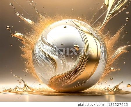 玻璃球和金色油漆的抽象圖像素材 玻璃球和金色油漆的抽象圖像素材 122527423