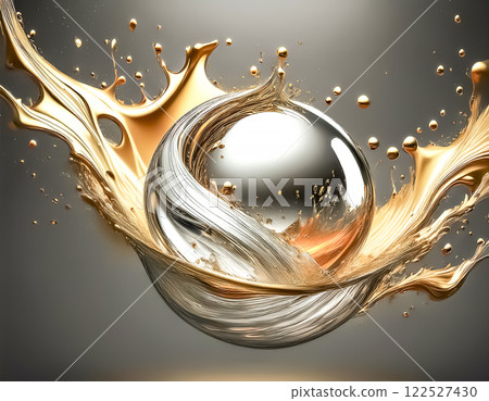 Abstract image of glass balls and gold paint 122527430