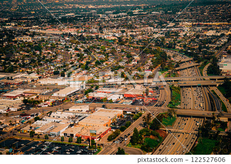 Residential area and mountains Residential area and mountains 122527606