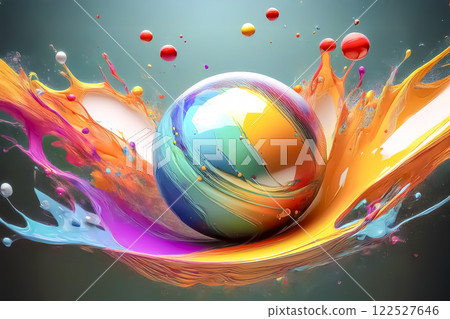 Abstract image material of glass balls and colorful paint 122527646