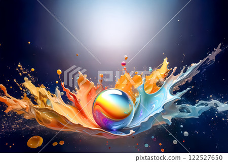 Abstract image material of glass balls and colorful paint 122527650