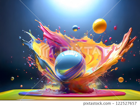 Abstract image material of glass balls and colorful paint Abstract image material of glass balls and colorful paint 122527657