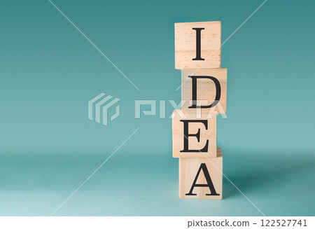 Stack of wooden blocks with the letters IDEA on top Stack of wooden blocks with the letters IDEA on top 122527741