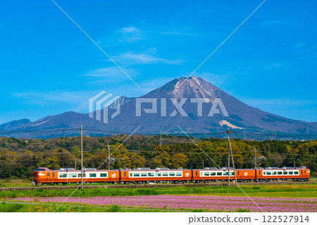 Spring in Mt. Daisen, the rapeseed fields, and the Yakumo Express 6, Hoki Town, Saihaku District, Tottori Prefecture 122527914