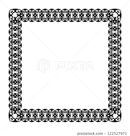 Black vintage border frame. Elegant element for design in Eastern style, place for text. Floral black border. Ornate Lace frame for square surfaces, invitations, textiles, embroider, stained glass 122527971