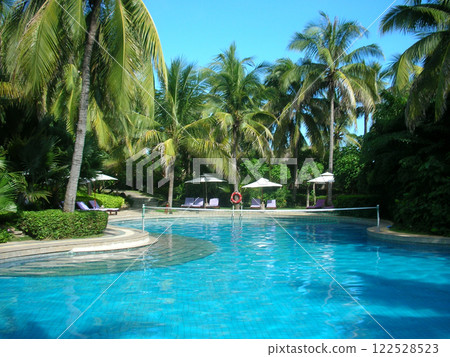 Tropical resort pool scenery 122528523