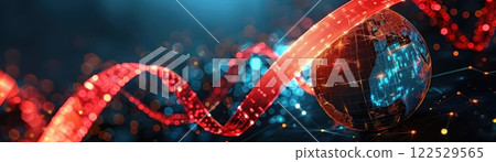 Abstract DNA helix structure, glowing red and blue, futuristic technology concept. 122529565