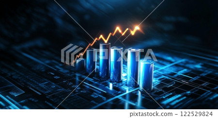 Growing bar graph showing increasing business success on a futuristic background 122529824