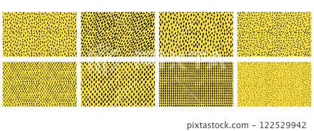 Collection of simple small dash seamless patterns. Vector wallpaper with hand drawn sprinkles. 122529942
