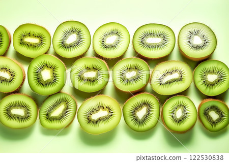 Many cut kiwi fruits 122530838