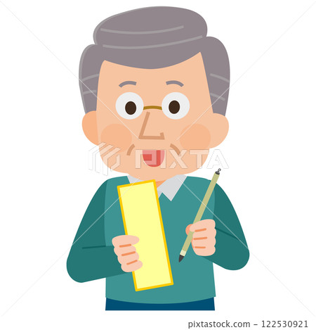 Illustration of an elderly man writing a haiku 122530921